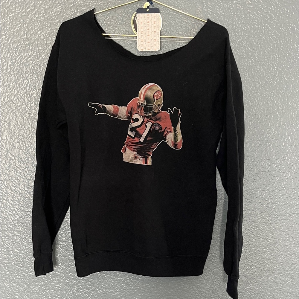 Black Graphic Women's Deion Sanders cut scoop neck sweater